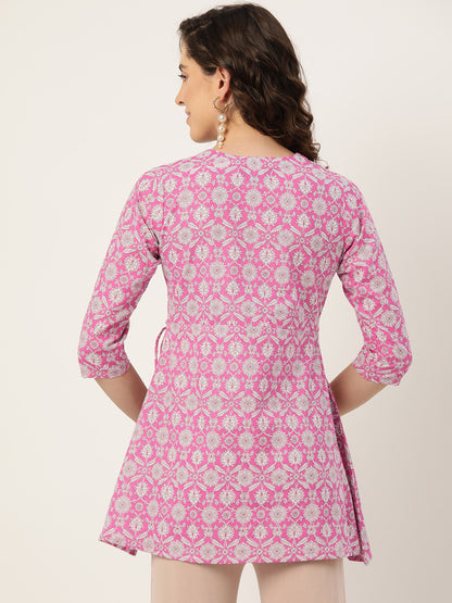 Floral Print Angrakha 3\4 Sleeves Flared Kurti FRKT6476