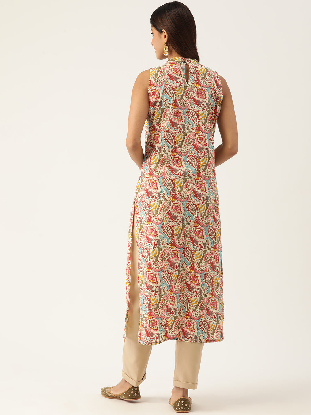 Feranoid Cotton Printed Sleeveless Straight Long Kurti FRKT6329