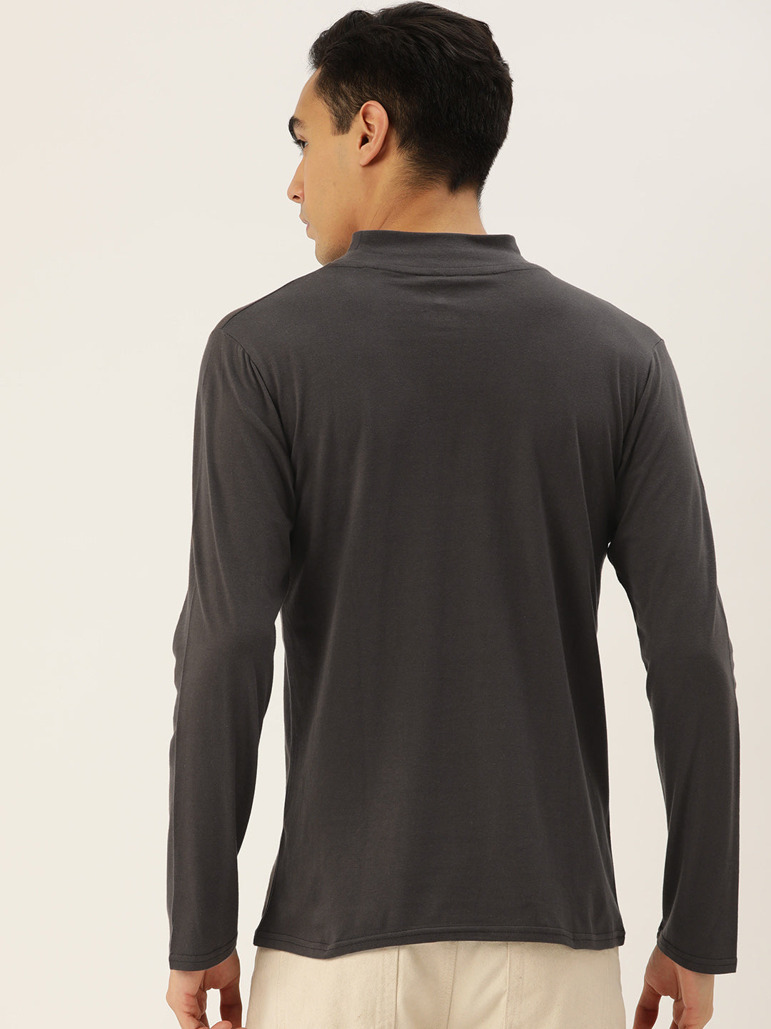 Men Grey High Neck Bio Finish T-Shirt