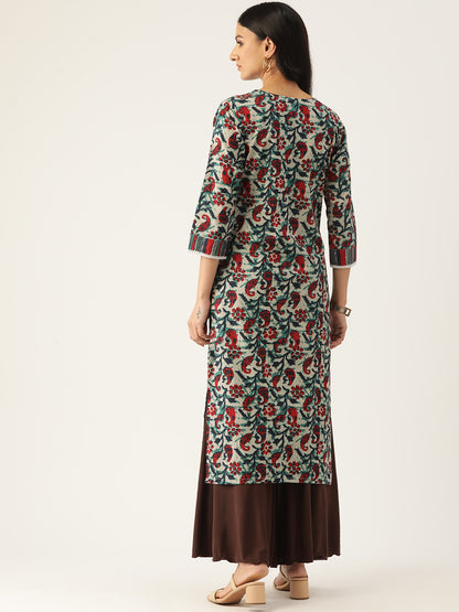 Feranoid Cotton Printed V-Neck Short 3/4 Sleeve Kurti FRKT6337