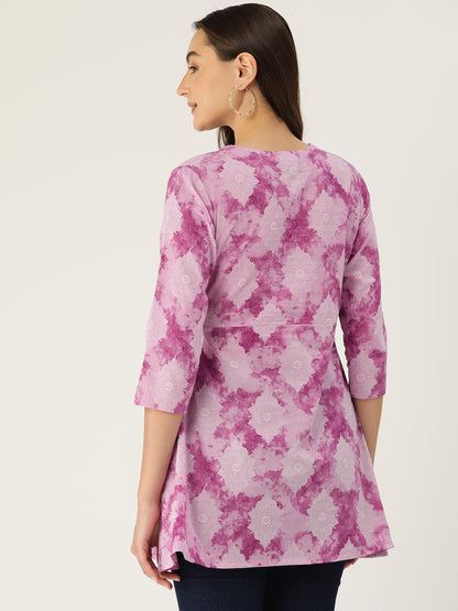 Floral Print Angrakha 3\4 Sleeves Flared Kurti FRKT6471