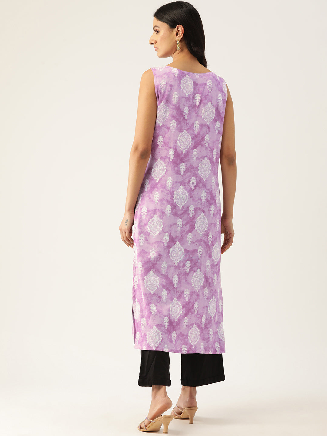 Feranoid Cotton Boat Neck Sleeveless Straight Kurti FRKT6338