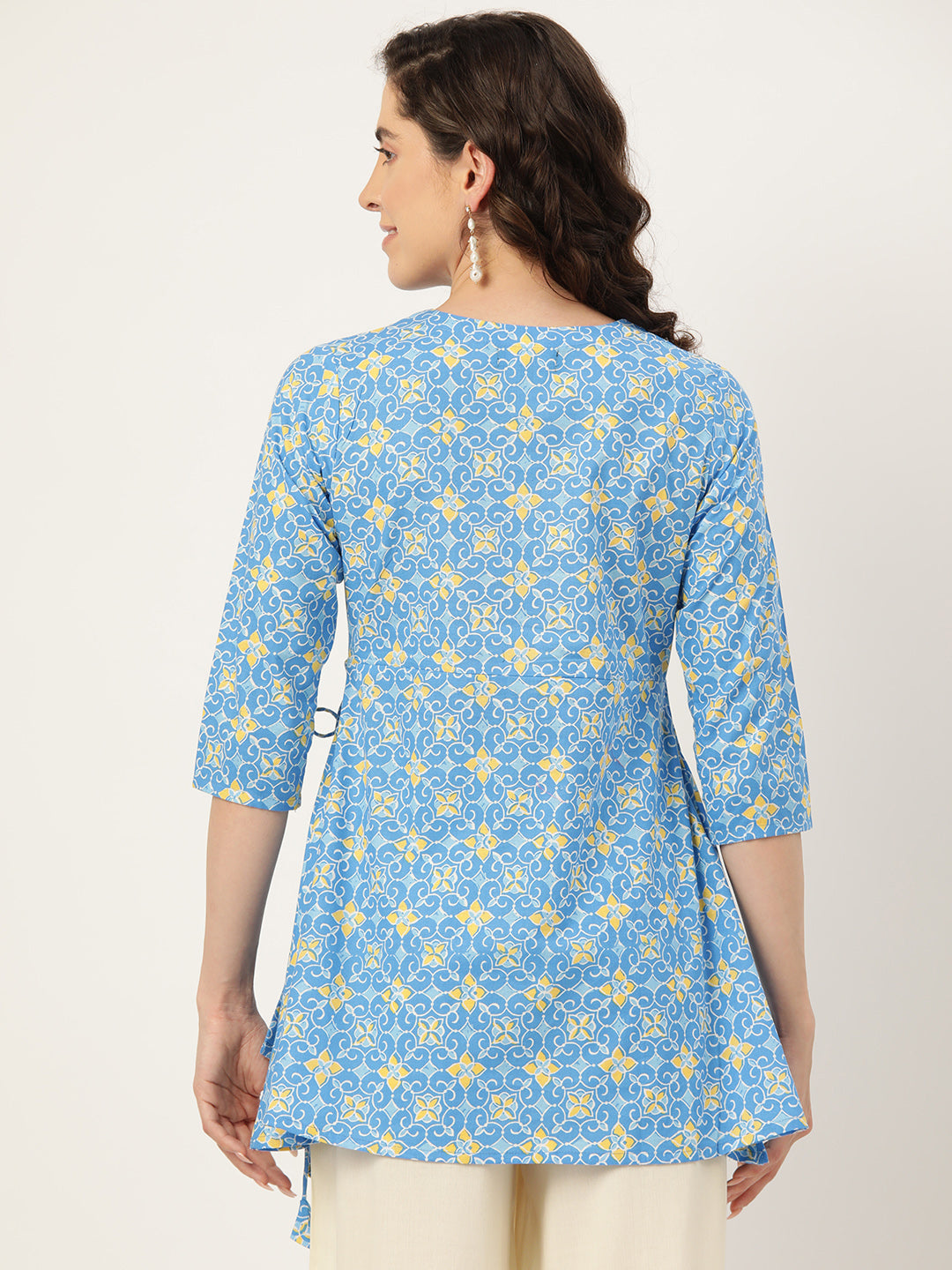 Floral Print Angrakha 3\4 Sleeves Flared Kurti FRKT6480