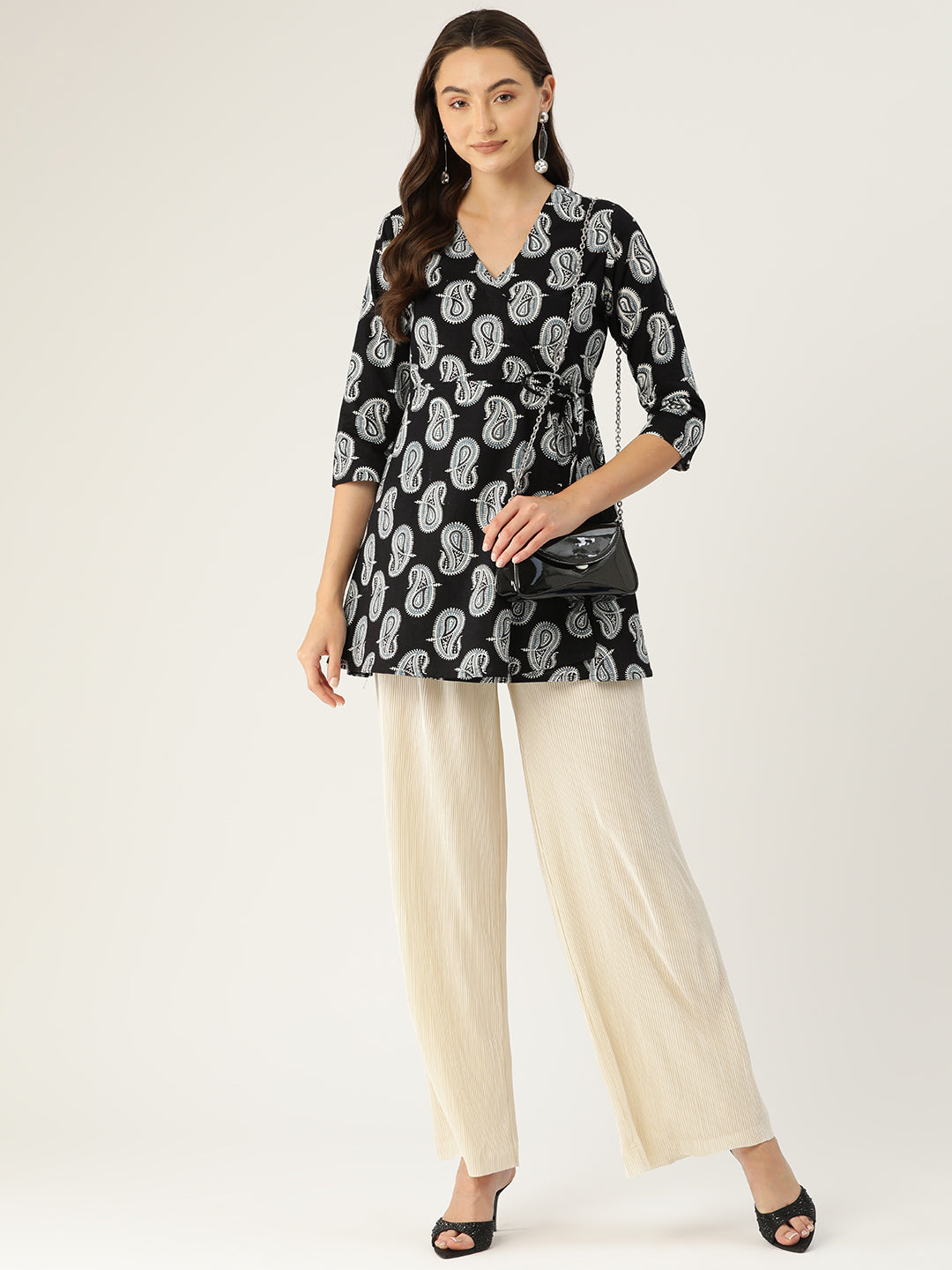 Floral Print Angrakha 3\4 Sleeves Flared Kurti FRKT6475
