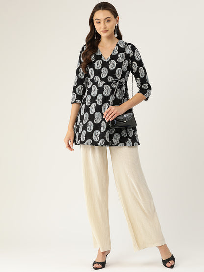 Floral Print Angrakha 3\4 Sleeves Flared Kurti FRKT6475