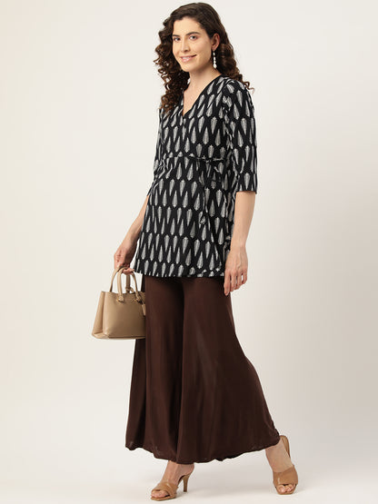 Floral Print Angrakha 3\4 Sleeves Flared Kurti FRKT6477