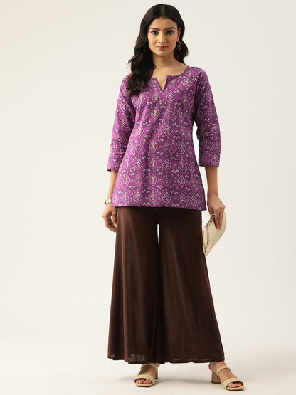 Feranoid Cotton Printed V-Neck Short 3/4 Sleeve Kurti FRKT6321