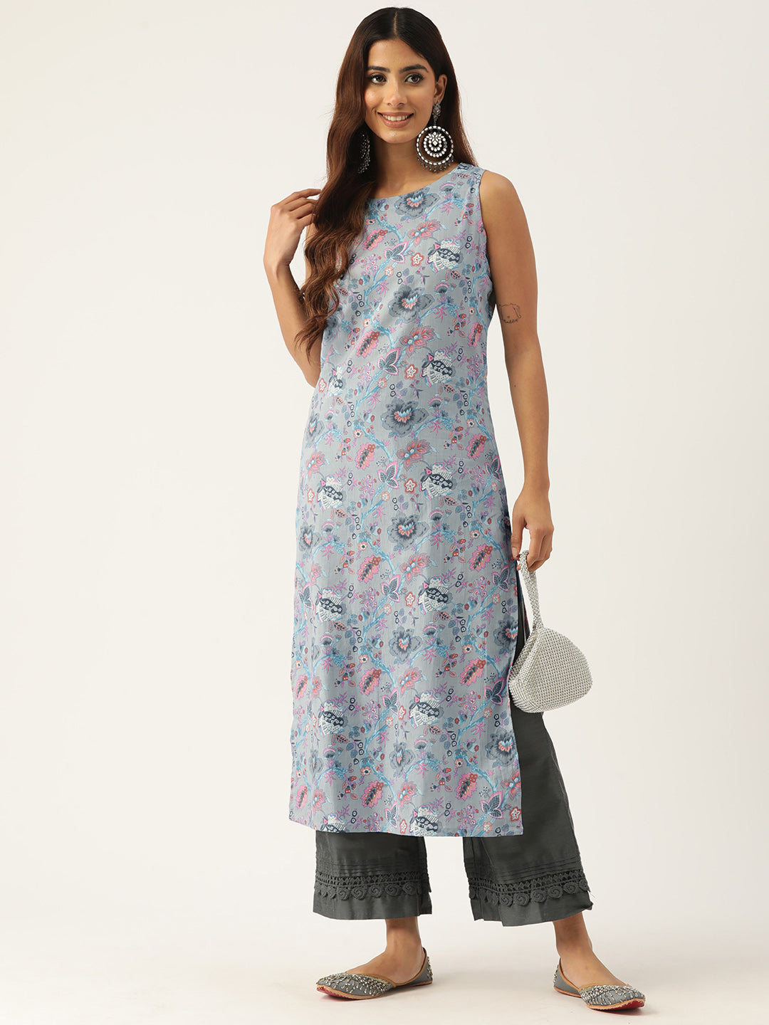 Feranoid Cotton Boat Neck Sleeveless Straight Kurti FRKT6340