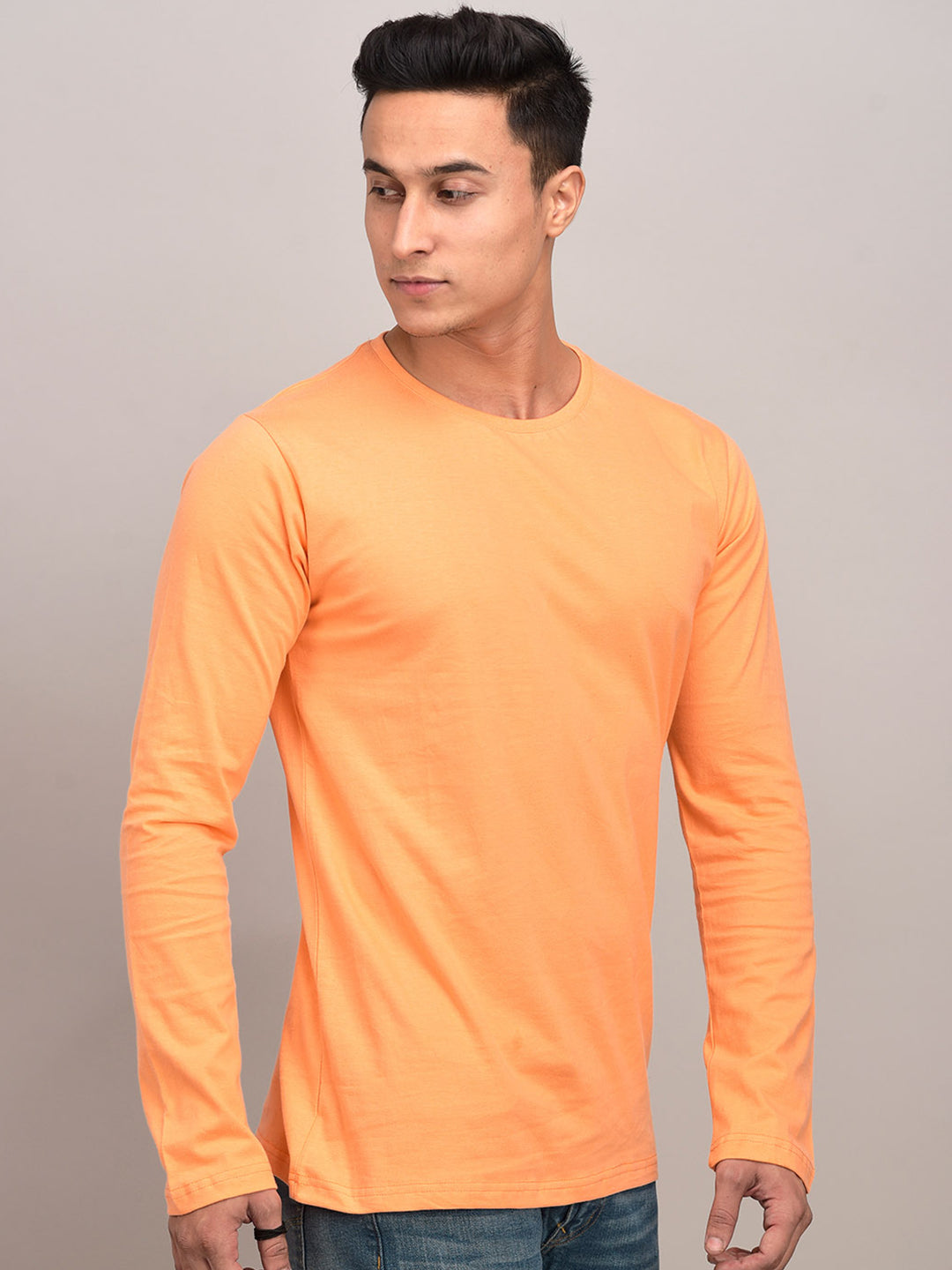 Plain Peach Full Sleeves T-Shirt