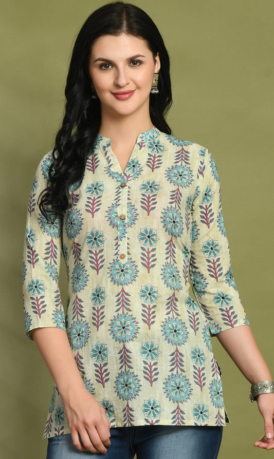 Ethnic Print Three Button Flared Kurti FRKT6447