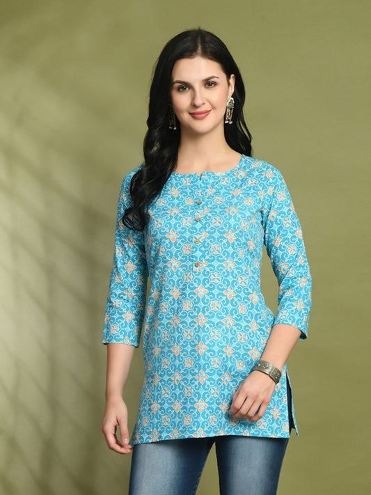 Floral Print 4 Button Straight Kurti FRKT6459