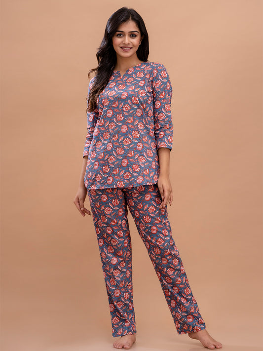 Floral Printed Pure Cotton Night Suits FRLW9024