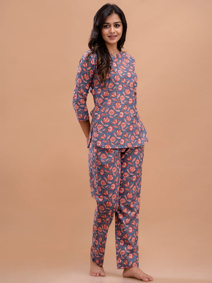 Floral Printed Pure Cotton Night Suits FRLW9024