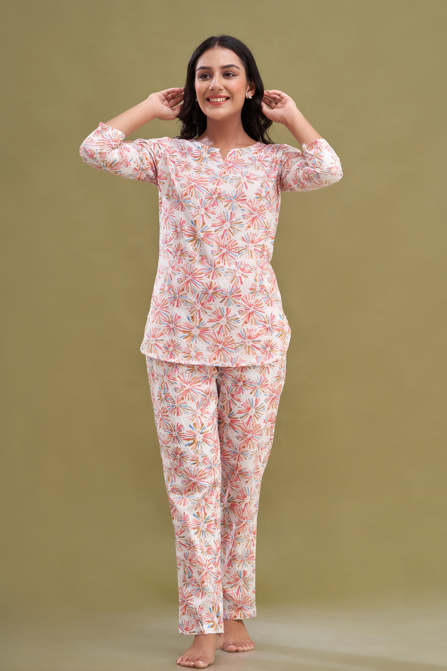 Floral Printed Pure Cotton Night Suits FRLW9034