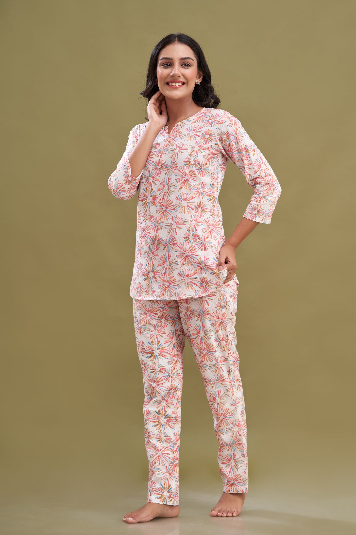 Floral Printed Pure Cotton Night Suits FRLW9034