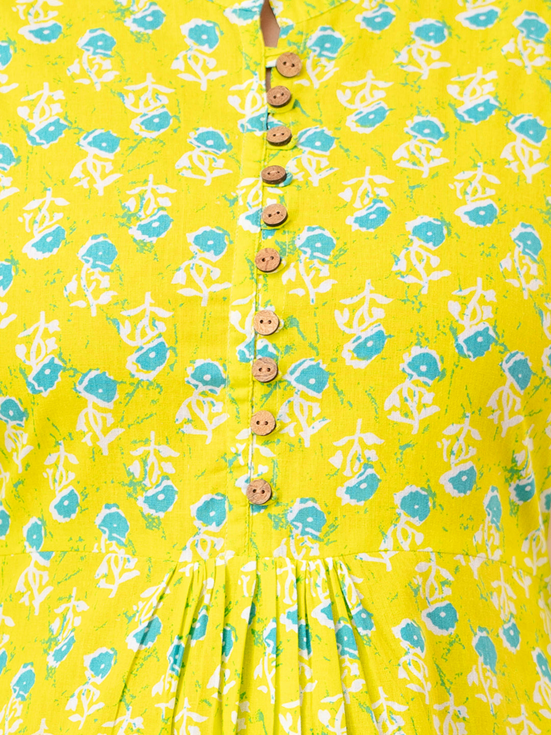 Floral Printed Pure Cotton Pleated A-Line Kurti FRKT6243