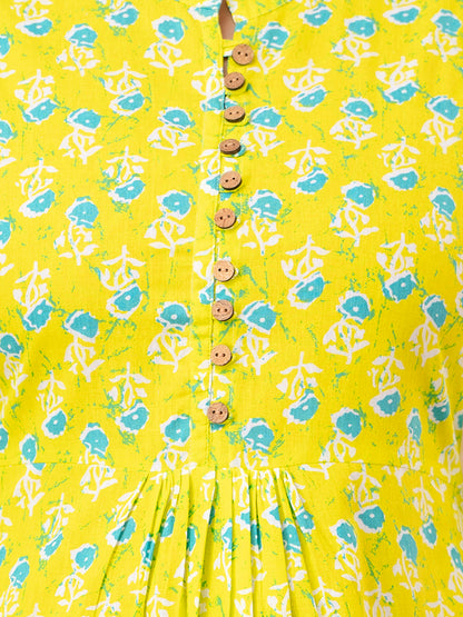 Floral Printed Pure Cotton Pleated A-Line Kurti FRKT6243