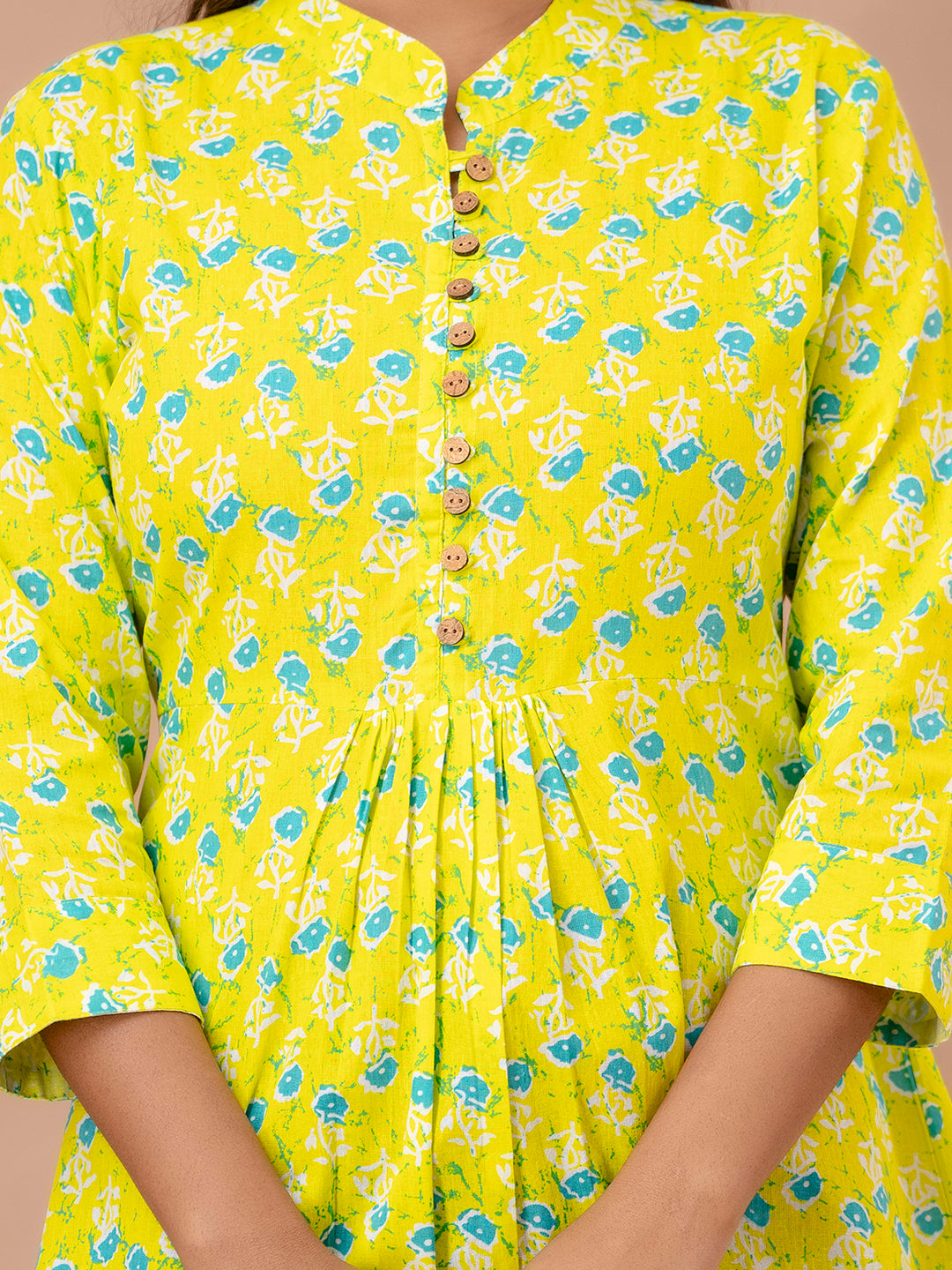 Floral Printed Pure Cotton Pleated A-Line Kurti FRKT6243