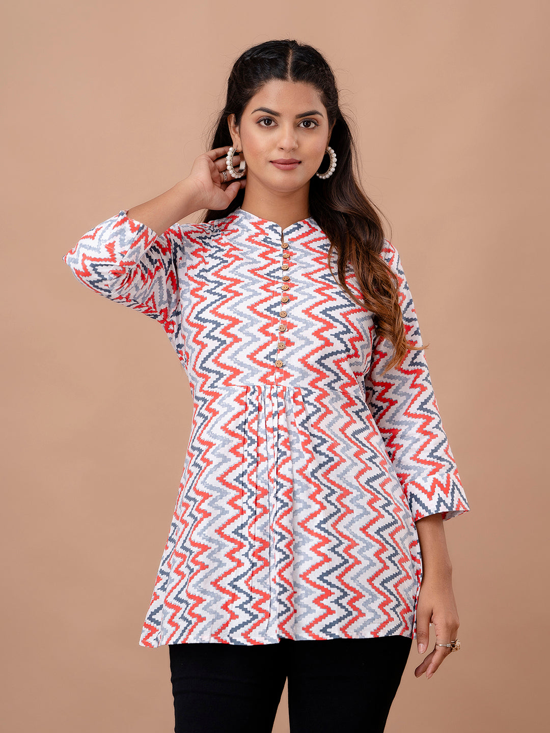 Floral Printed Pure Cotton Pleated A-Line Kurti FRKT6238