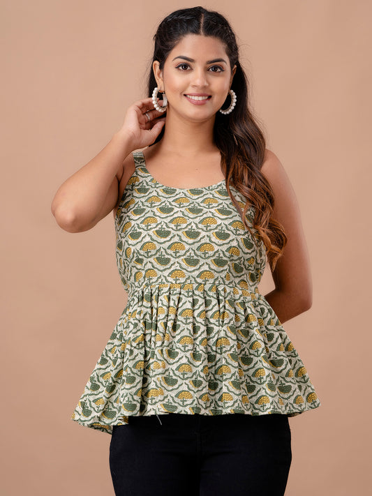 Floral Print Cotton Peplum Top