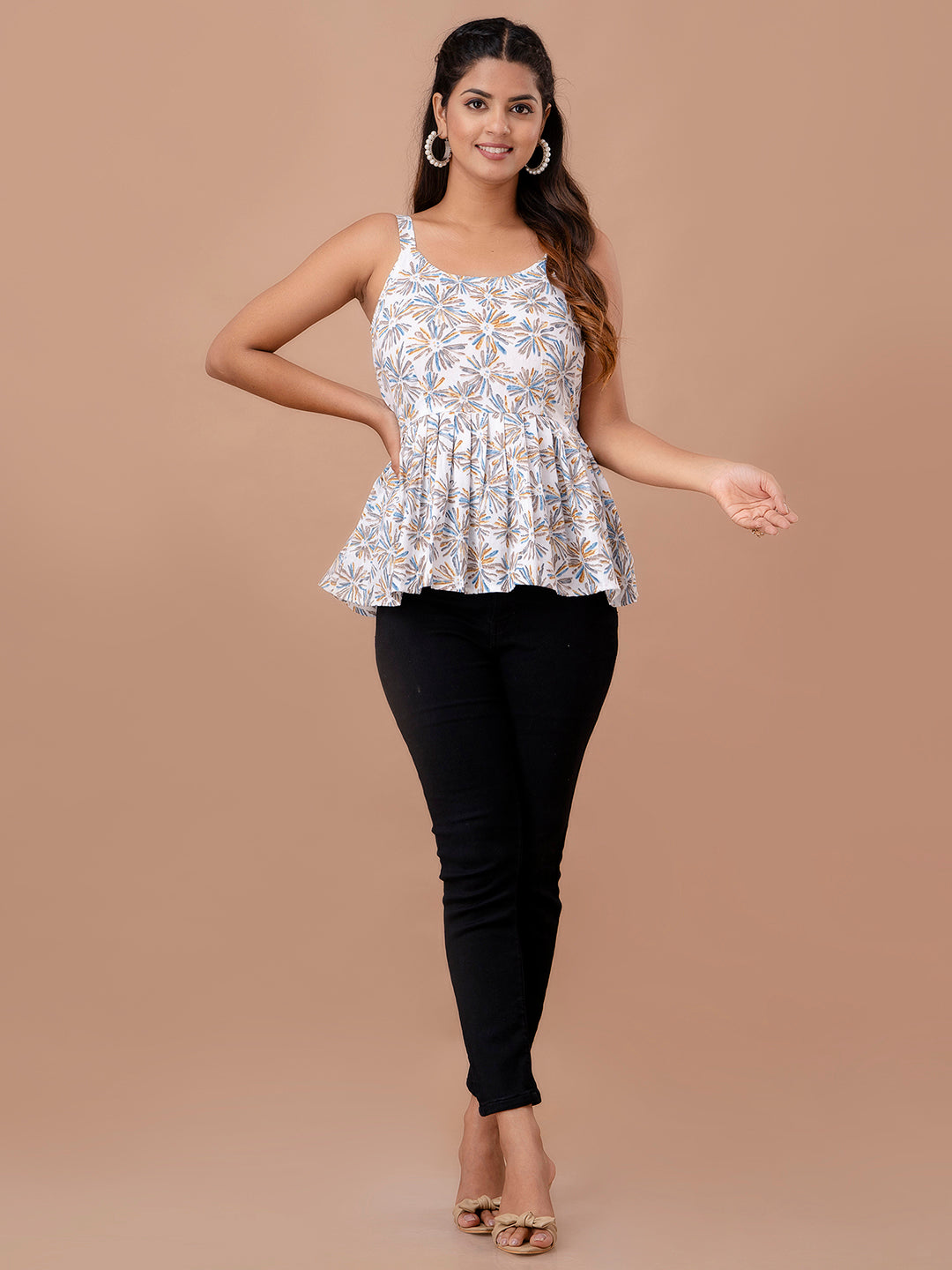 Floral Print Cotton Peplum Top