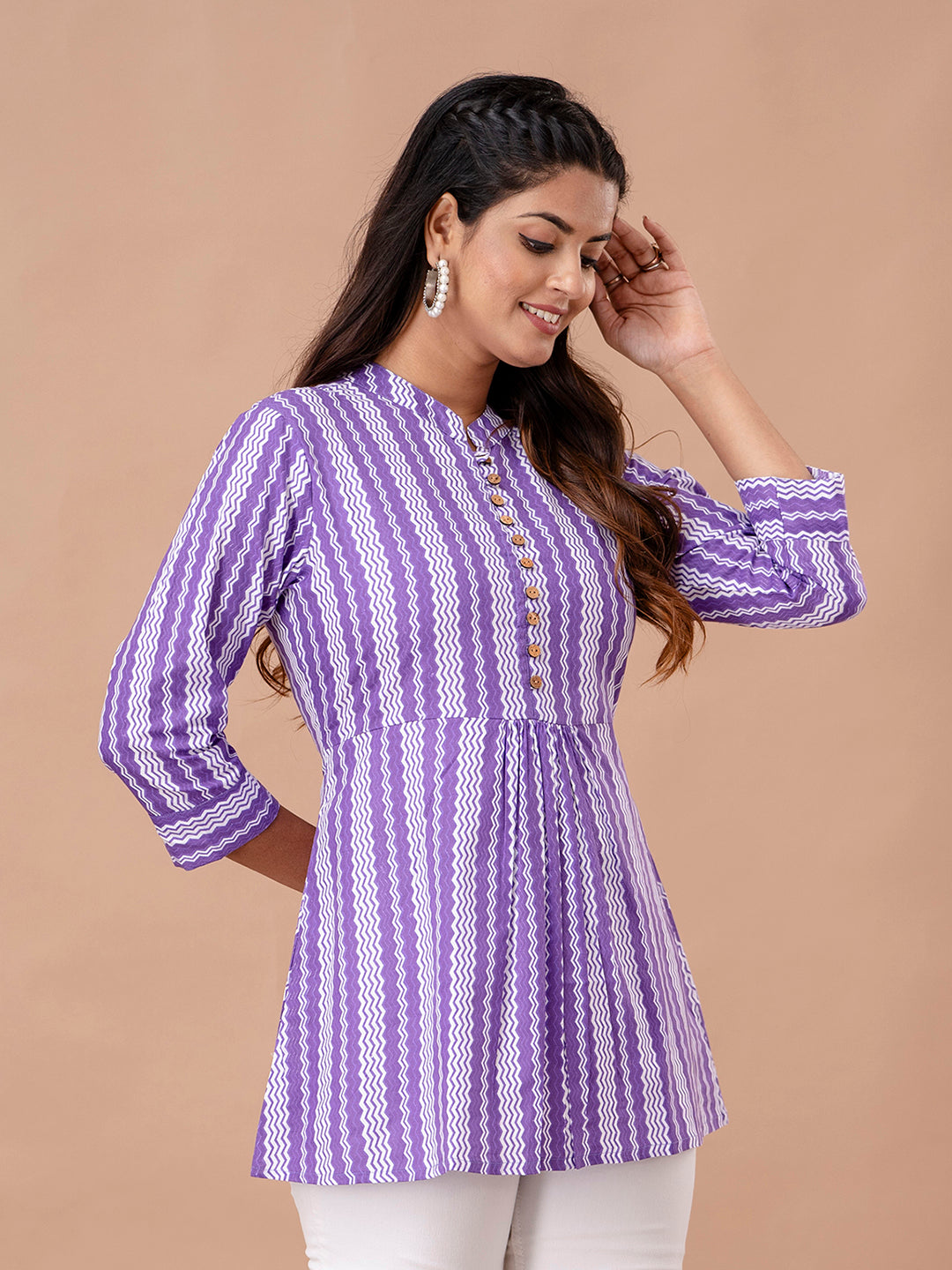 Floral Printed Pure Cotton Pleated A-Line Kurti FRKT6240