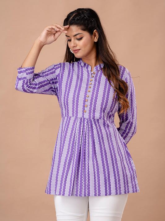 Floral Printed Pure Cotton Pleated A-Line Kurti FRKT6240