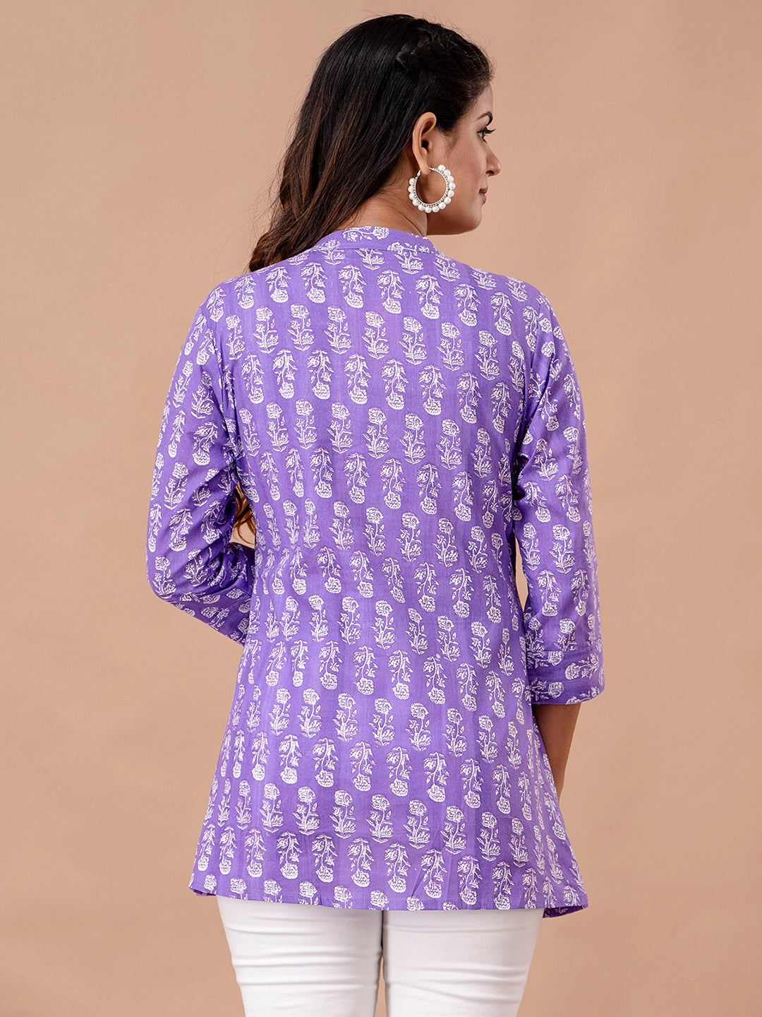Floral Printed Pure Cotton Pleated A-Line Kurti FRKT6241