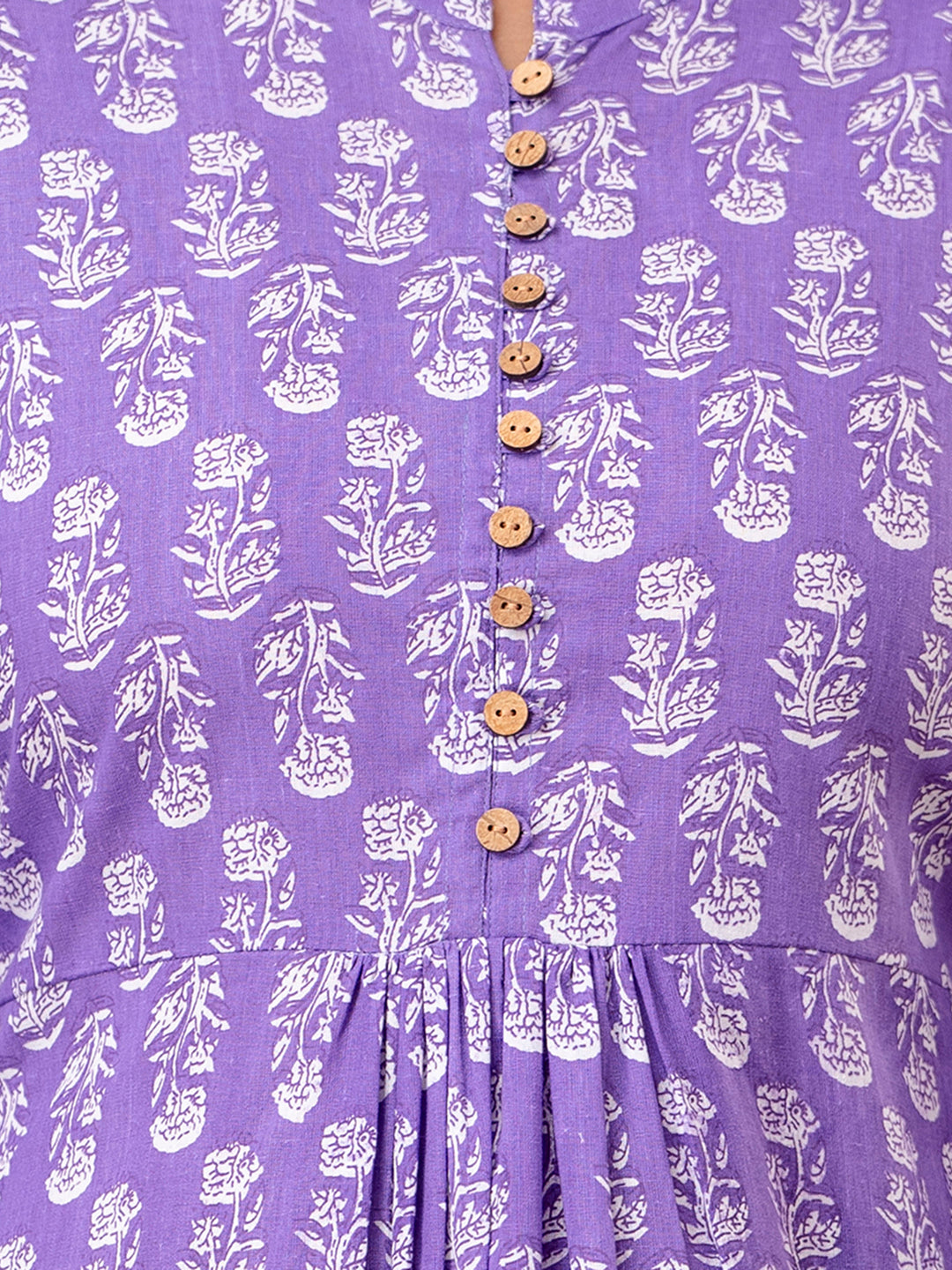 Floral Printed Pure Cotton Pleated A-Line Kurti FRKT6241