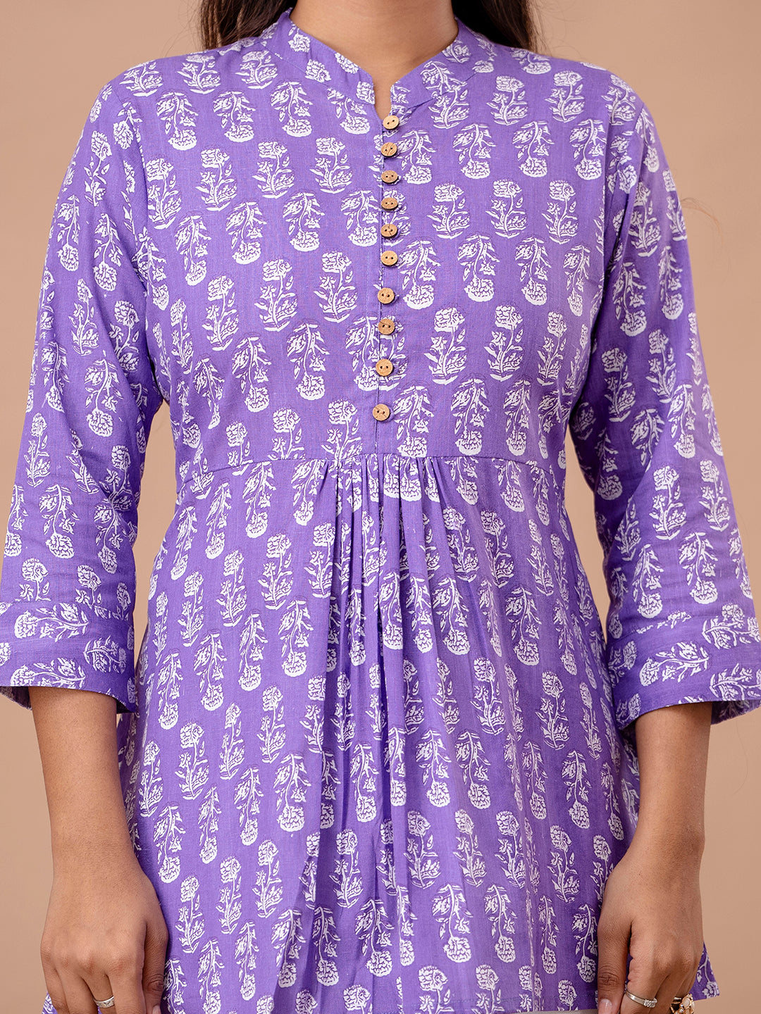 Floral Printed Pure Cotton Pleated A-Line Kurti FRKT6241