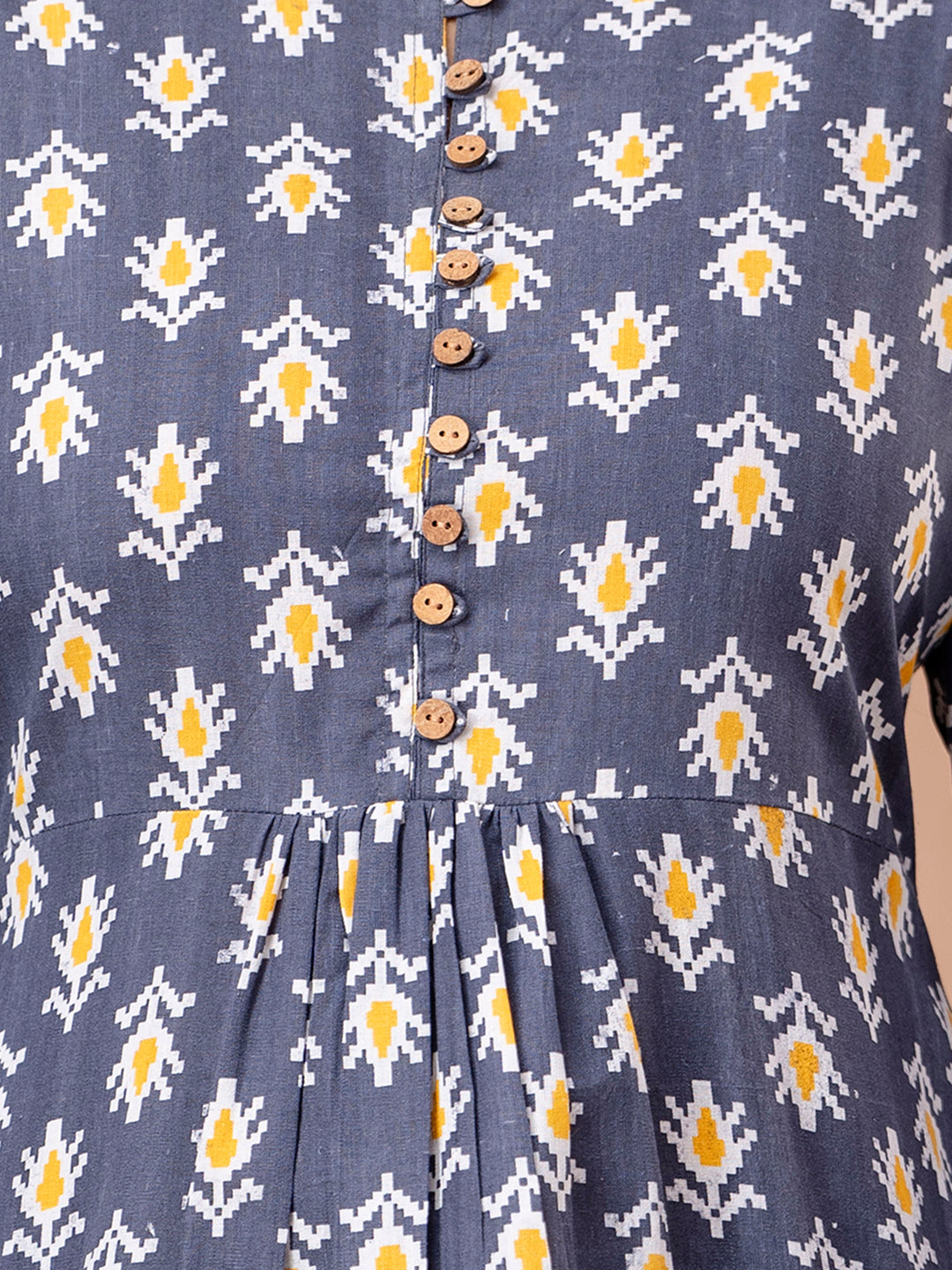 Floral Printed Pure Cotton Pleated A-Line Kurti FRKT6242