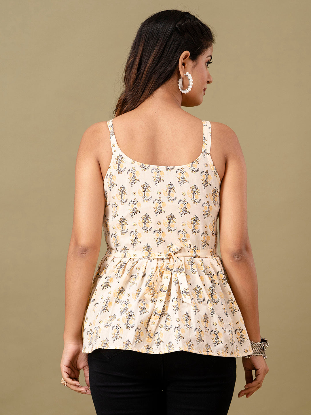 Floral Print Cotton Peplum Top