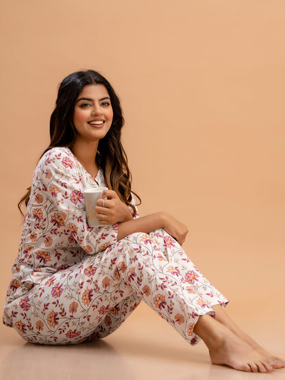 Floral Printed Pure Cotton Night Suits FRLW9033
