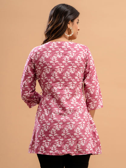 Floral Printed V-Neck Pure Cotton Angrakha A-Line Kurti FRKT6177