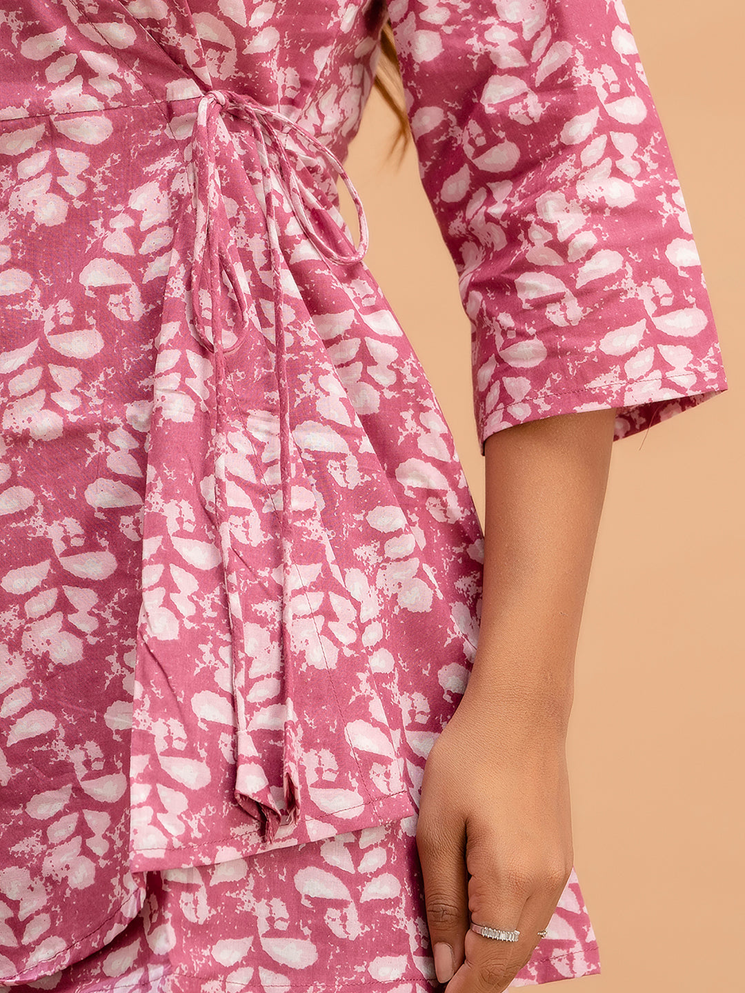 Floral Printed V-Neck Pure Cotton Angrakha A-Line Kurti FRKT6177