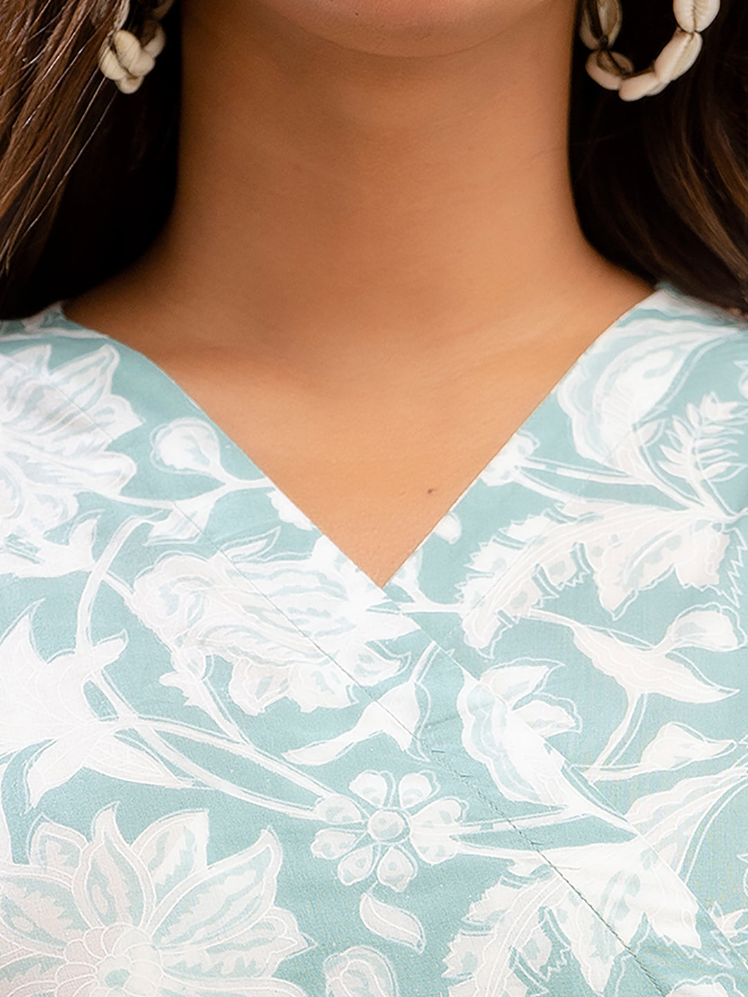 Floral Printed V-Neck Pure Cotton Angrakha A-Line Kurti FRKT6178