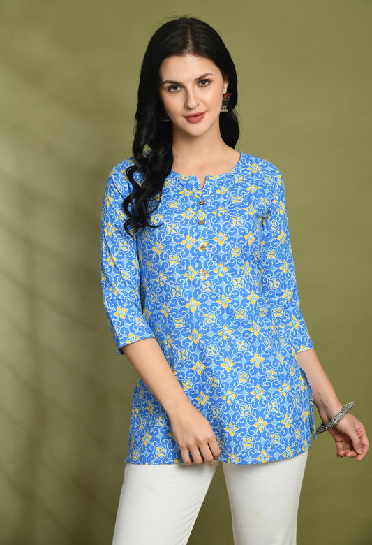 Floral Print 4 Button Straight Kurti FRKT6457