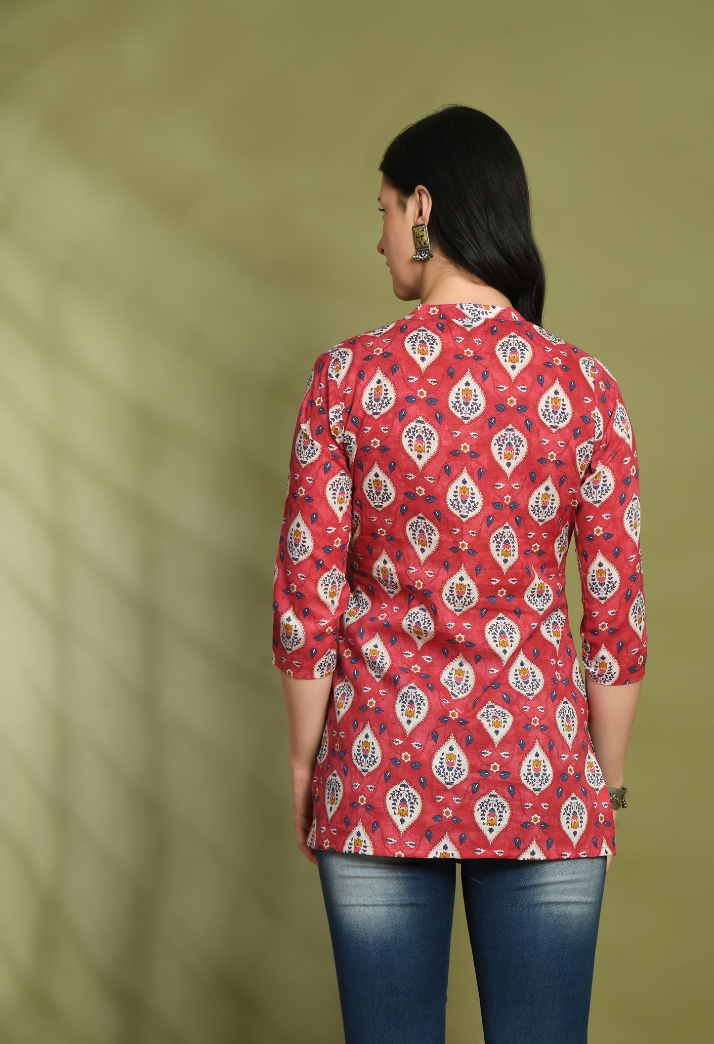 Ethnic Print Three Button Flared Kurti FRKT6449