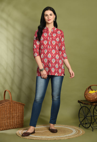 Ethnic Print Three Button Flared Kurti FRKT6449