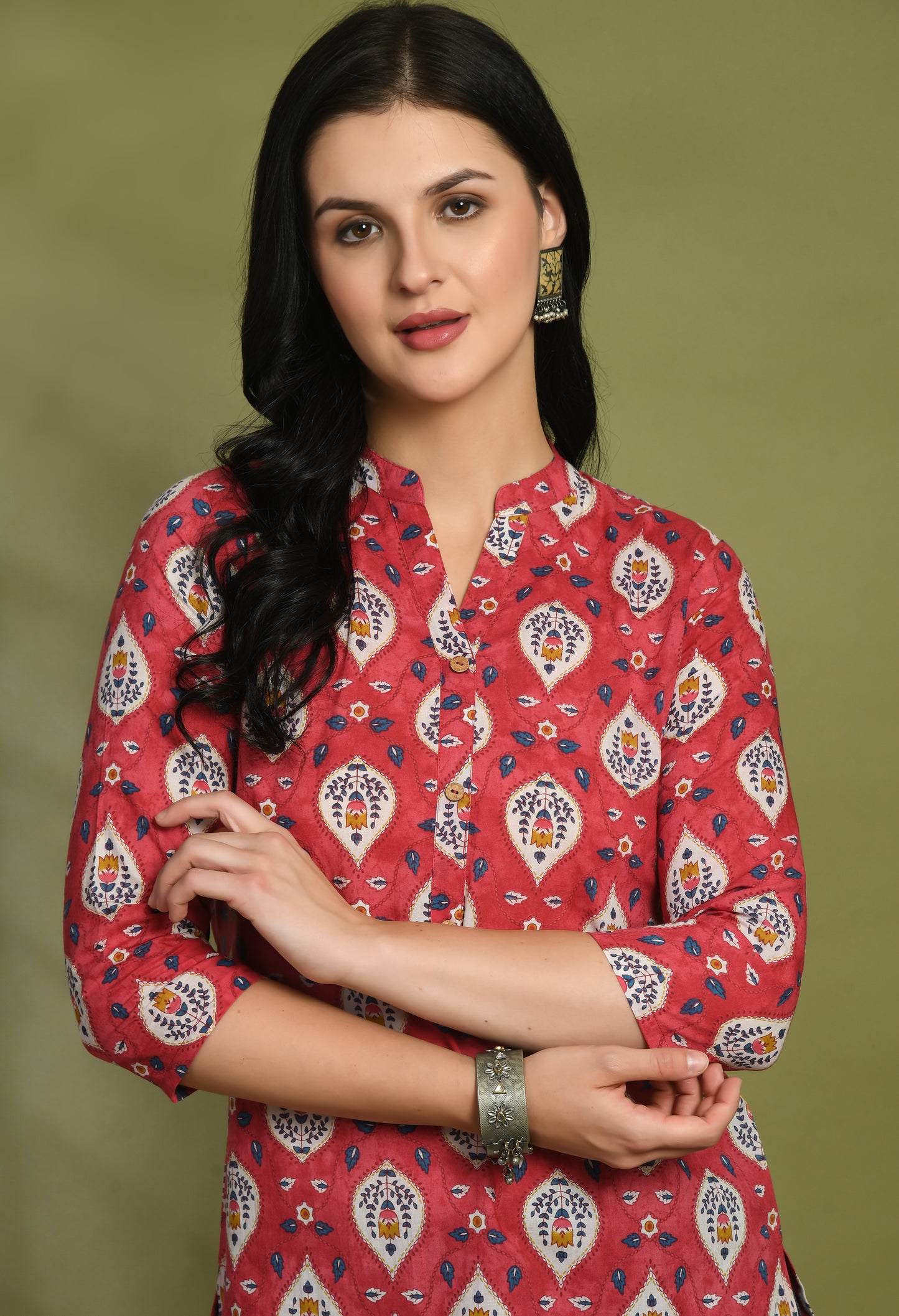 Ethnic Print Three Button Flared Kurti FRKT6449