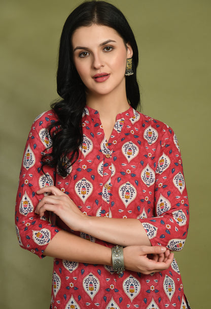 Ethnic Print Three Button Flared Kurti FRKT6449