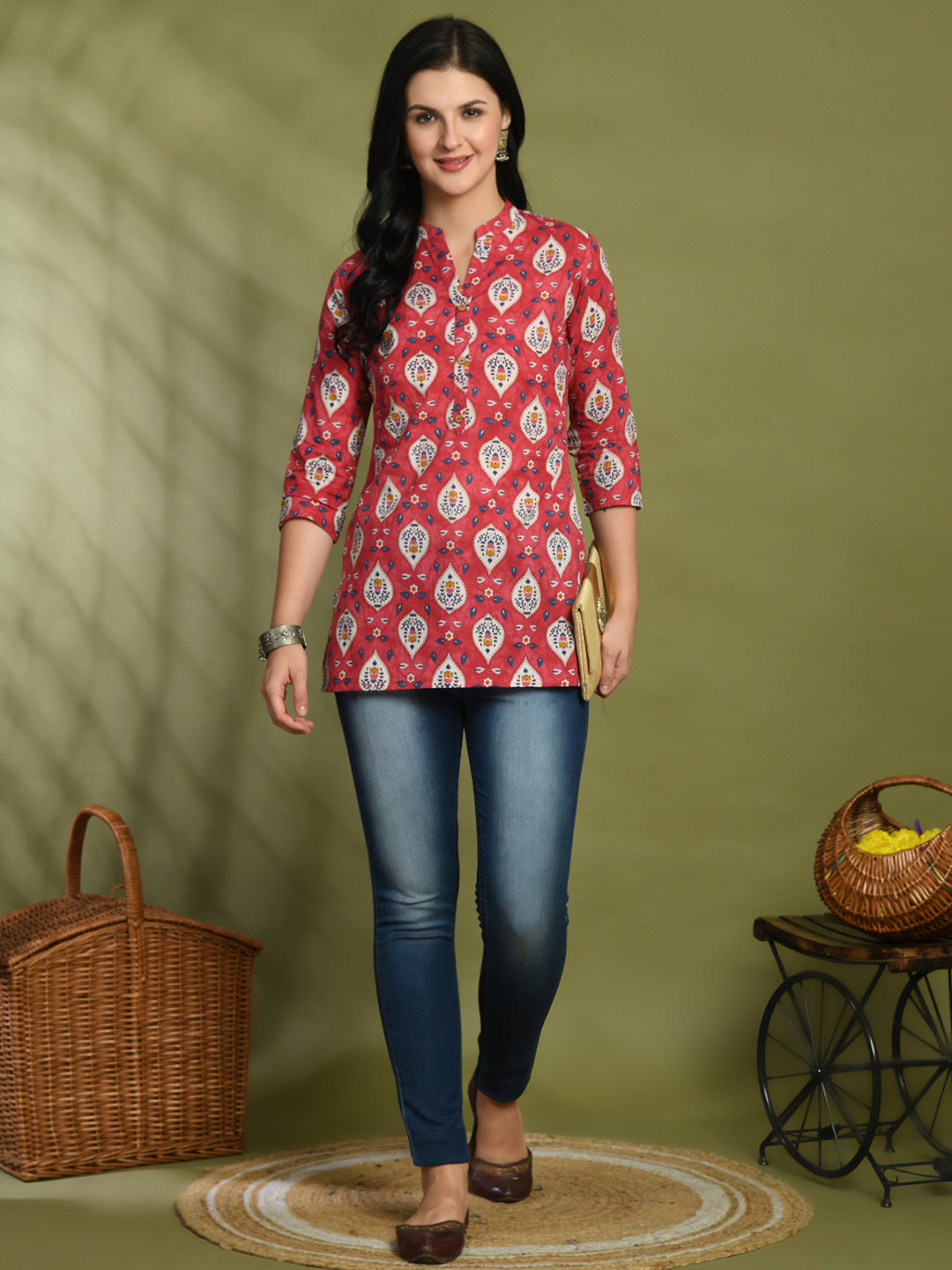 Ethnic Print Three Button Flared Kurti FRKT6449