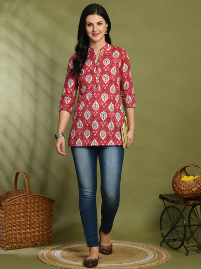 Ethnic Print Three Button Flared Kurti FRKT6449