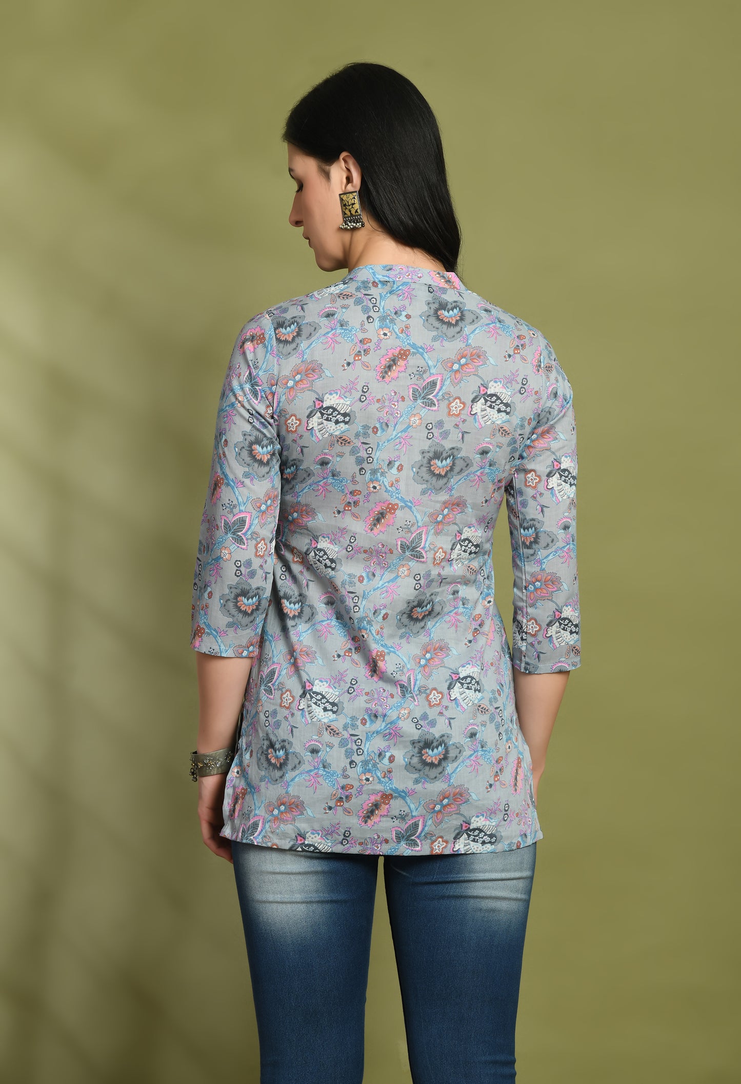 Ethnic Print Three Button Flared Kurti FRKT6451