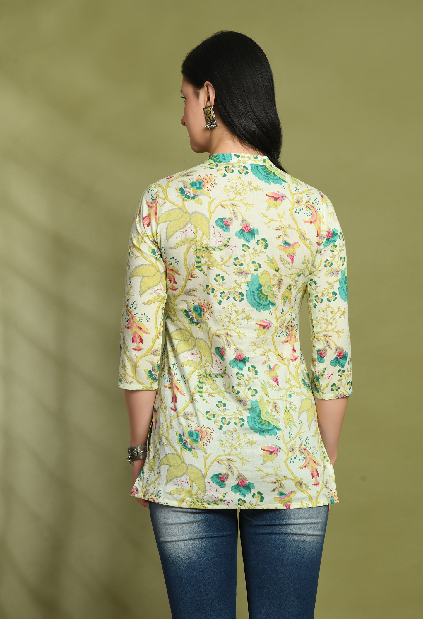 Ethnic Print Three Button Flared Kurti FRKT6448