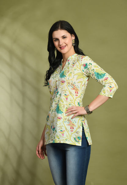 Ethnic Print Three Button Flared Kurti FRKT6448