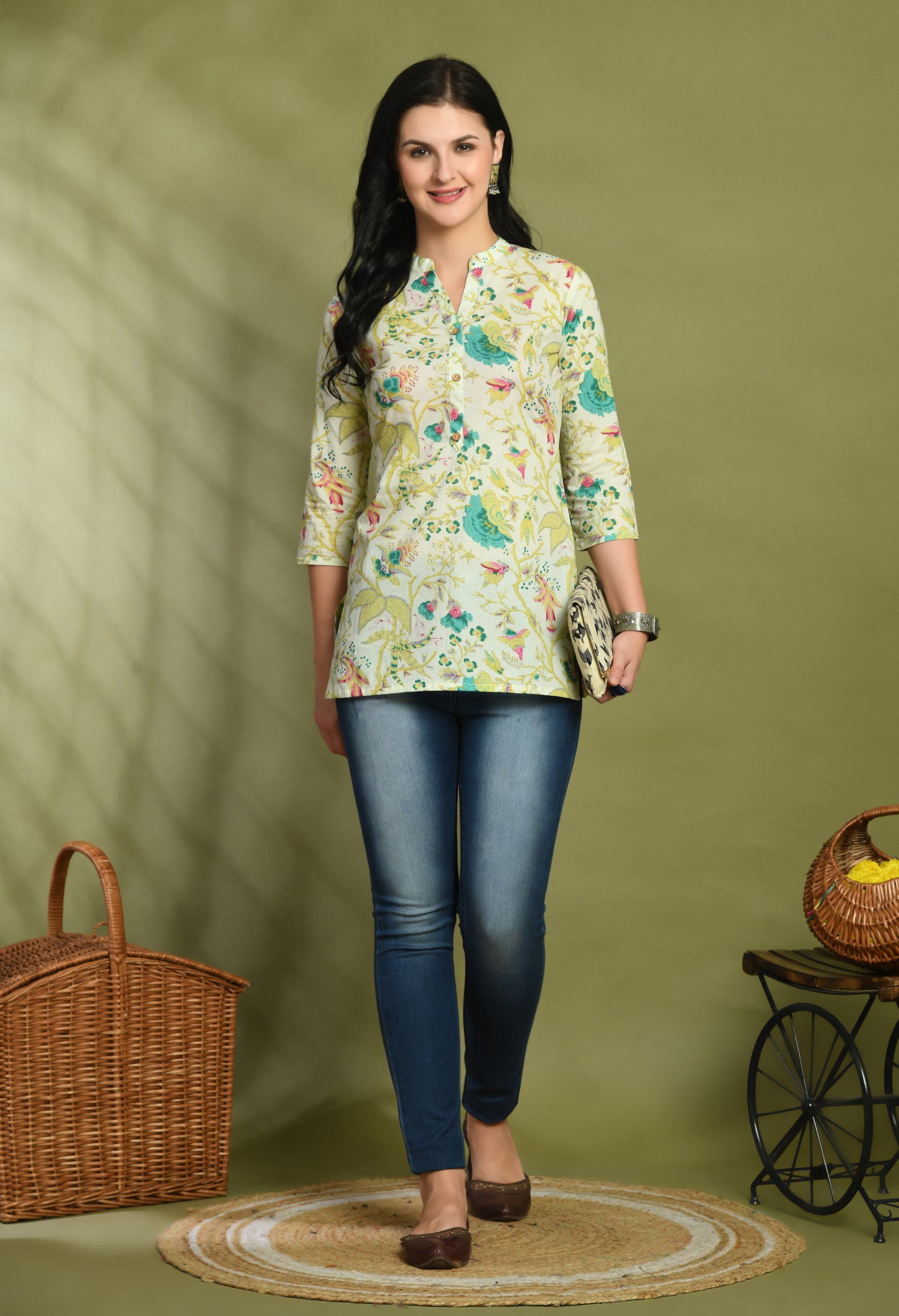 Ethnic Print Three Button Flared Kurti FRKT6448