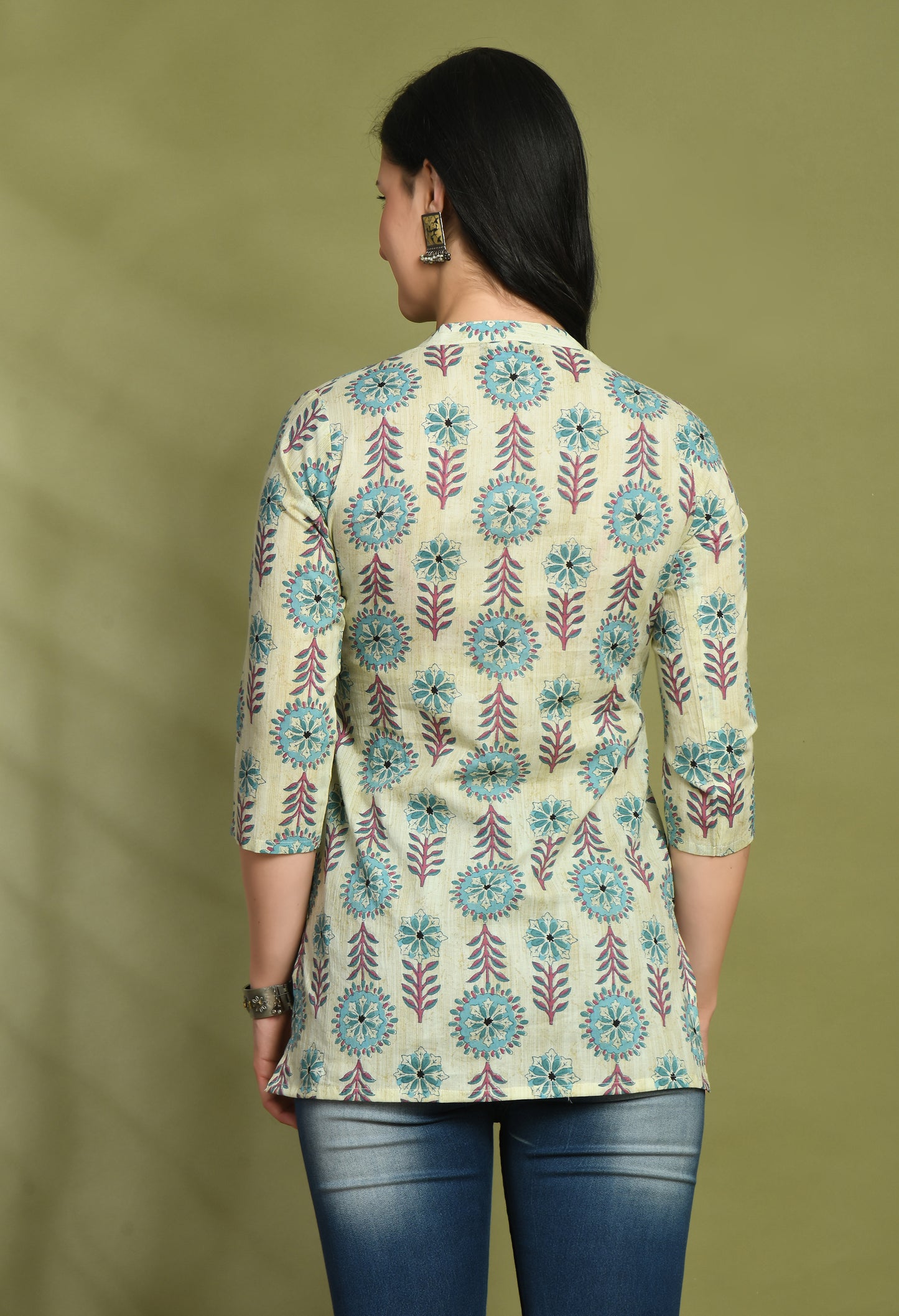 Ethnic Print Three Button Flared Kurti FRKT6447