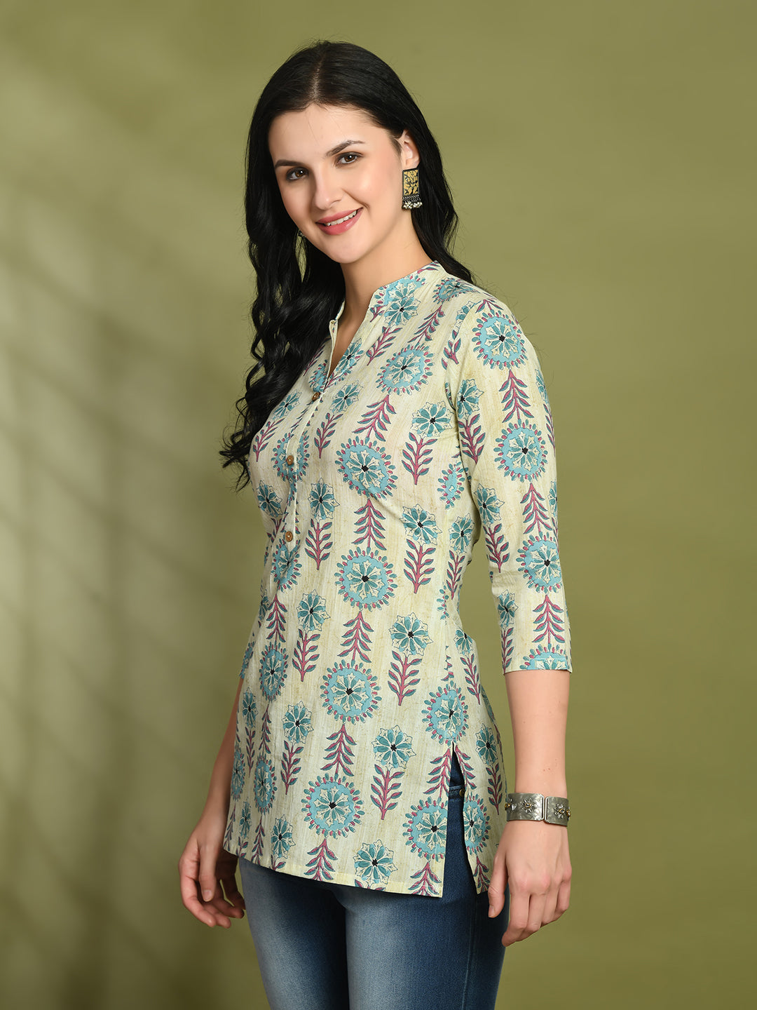 Ethnic Print Three Button Flared Kurti FRKT6447