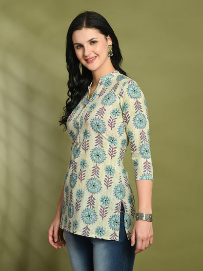 Ethnic Print Three Button Flared Kurti FRKT6447